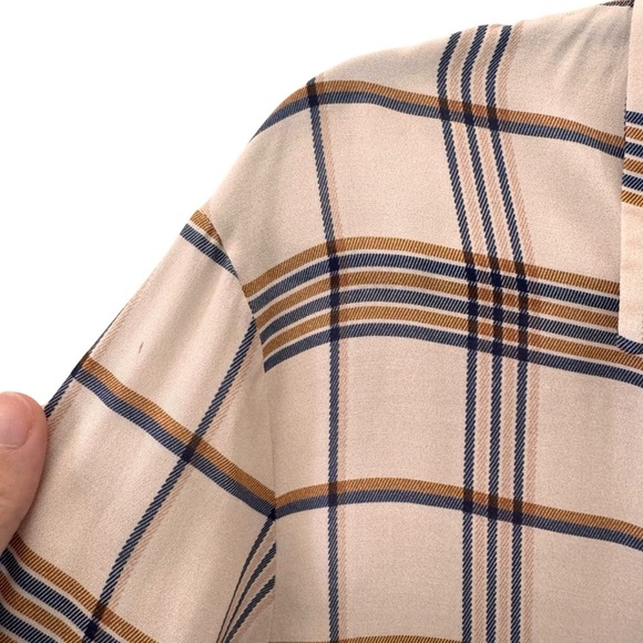 Maje Plaid Long Sleeve Button Down Shirt Blue Tan Size 3/Large - Picture 11 of 14